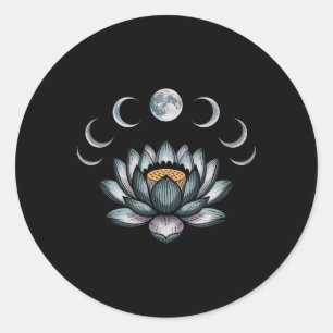 Adesivo Redondo Flor de Lótus Fases da Lua Zen Amante do Yoga Espi