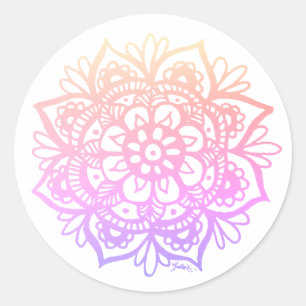 Adesivo Redondo Flor de Mandala com Gradiente Pastel