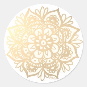 Adesivo Redondo Flor de Mandala em Ouro Amarelo