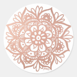 Adesivo Redondo Flor de Mandala Rosa em Dourado Rosado