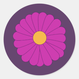 Adesivo Redondo Flor de Margarida Retro Roxo e Amarelo