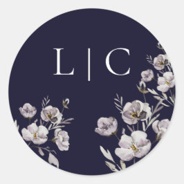 Adesivo Redondo Flor de marinho escura de casamento elegante