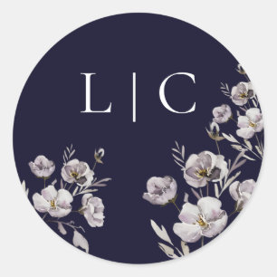 Adesivo Redondo Flor de marinho escura de casamento elegante