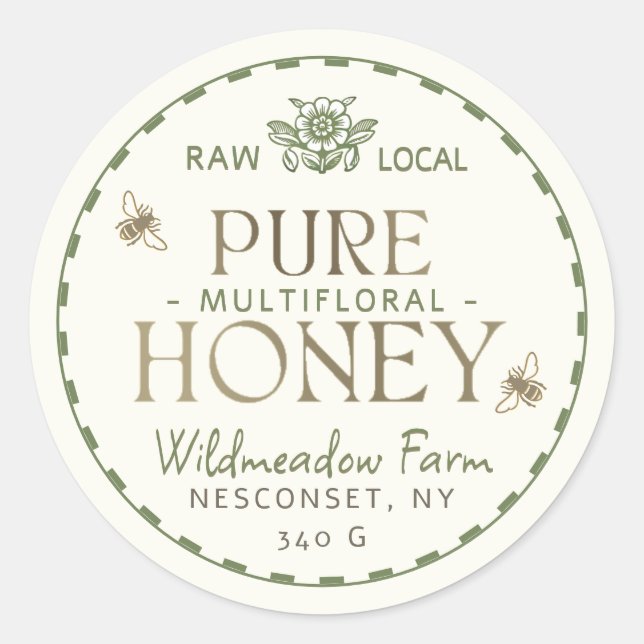 Adesivo Redondo Flor de Mel Local Dourado Verde Multifloral Bruto (Frente)