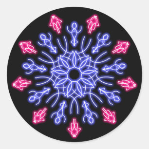 Adesivo Redondo Flor de néon azul e vermelha