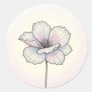 Adesivo Redondo Flor de Papoula Pastel Delicada