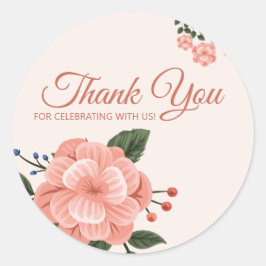 Adesivo Redondo Flor de Pêssego em Aquarela Agradecimento