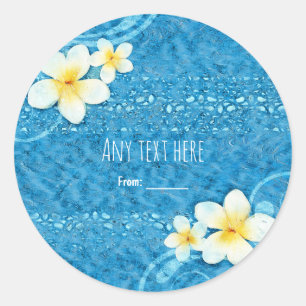 Adesivo Redondo Flor de Plumeria Tropical Azul Favor de Festa de V
