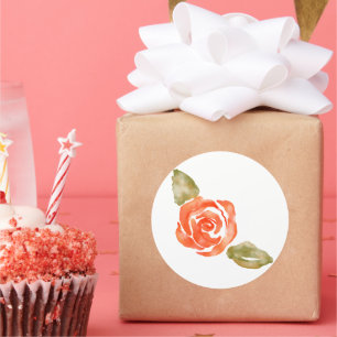 Adesivo Redondo Flor de rosa vermelha floral, ilustração de aquare