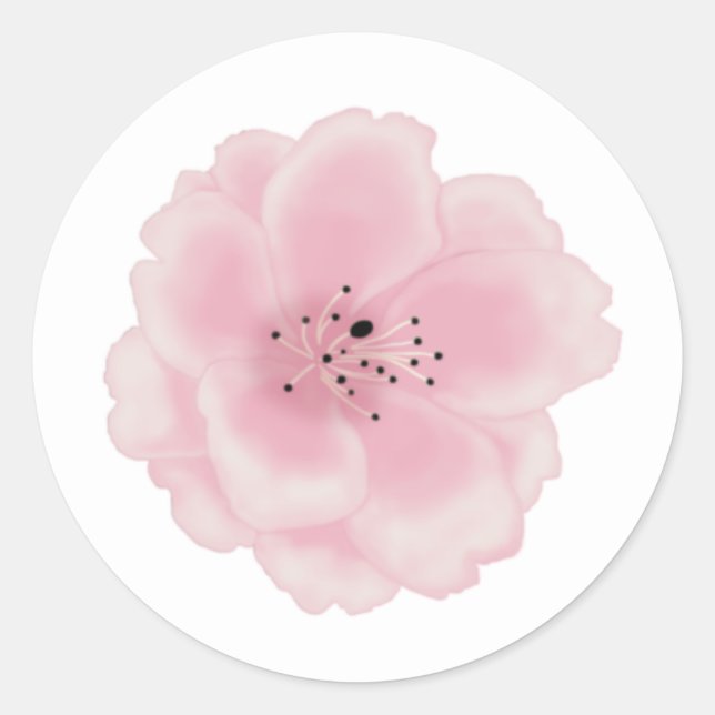 Adesivo Redondo Flor de sakura rosa. (Frente)