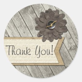 Adesivo Redondo Flor de Tecido de Madeira Rústica com Botão de Tec