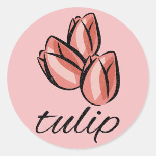 Adesivo Redondo flor de tulipa rosa vintage presente floral legal