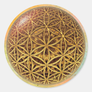 Adesivo Redondo Flor de Vida / Blume des Lebens - ouro em grelha d
