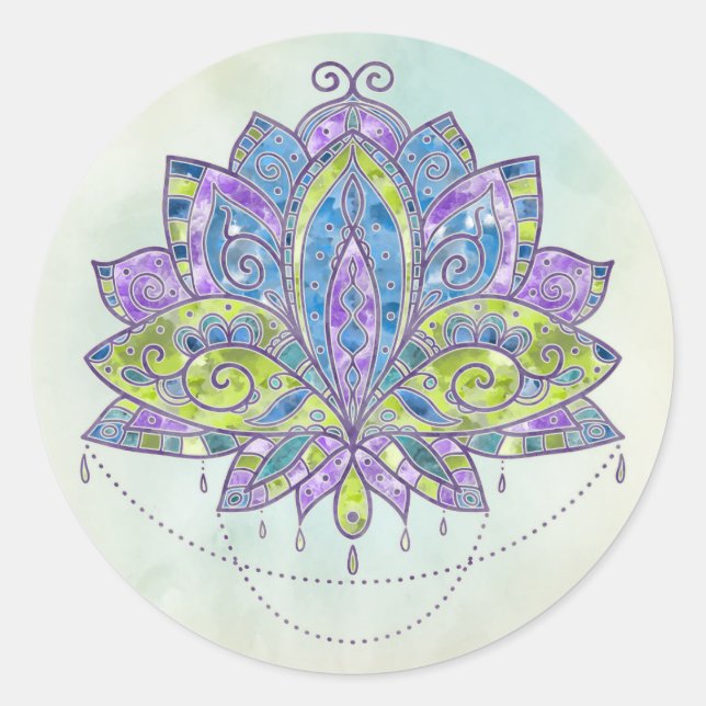 Adesivo Redondo Flor delicada elegante da aguarela Lotus/lírio (Frente)