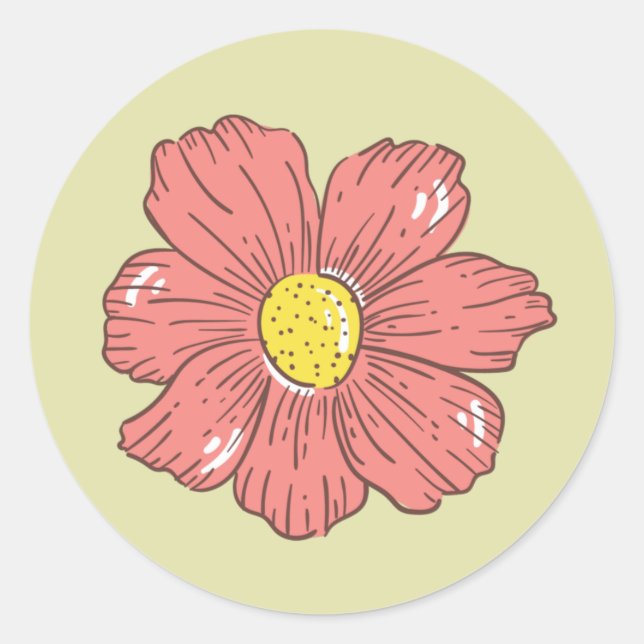 Adesivo Redondo Flor Desenhada à Mão Fofa (Frente)