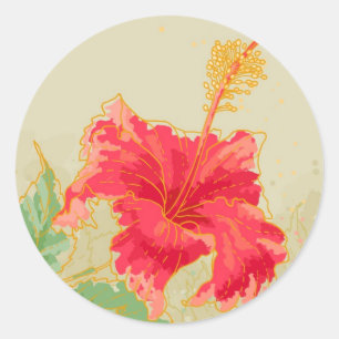 Adesivo Redondo Flor do hibiscus no fundo tonificado