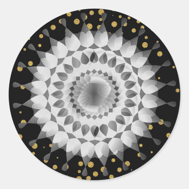 Adesivo Redondo Flor Dourada Confetti de Flor Negro de Lotus Flora (Frente)