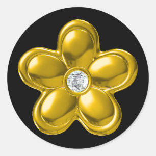 ADESIVO REDONDO FLOR DOURADO COM DIAMANTE