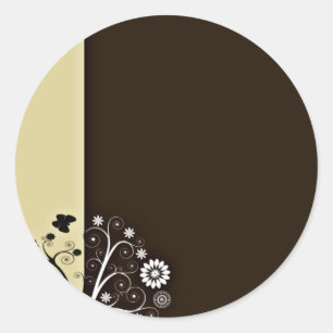 Adesivo Redondo Flor e borboletas preto e branco