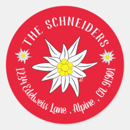 Adesivo Redondo Flor Edelweiss — selo vermelho personalizado