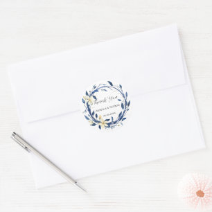 Adesivo Redondo Flor elegante aquarela azul Lírio Floral Botânico