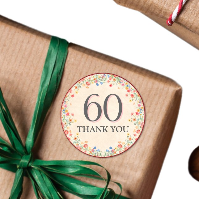 Adesivo Redondo Flor Elegante Flower 60 Anos Festa Floral 60º Aniv (Criador carregado)