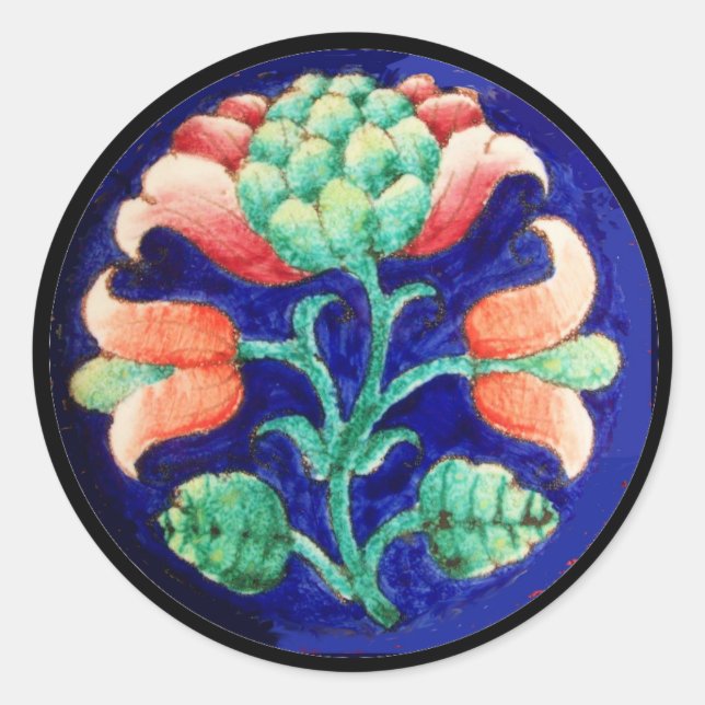 ADESIVO REDONDO FLOR ESTILIZADO/PINCO VERMELHO VERDE AZUL FLORAL (Frente)