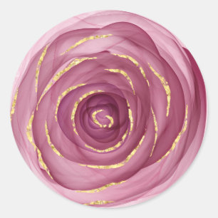 Adesivo Redondo Flor Favor Rosa Dourada Delicada Pintada 