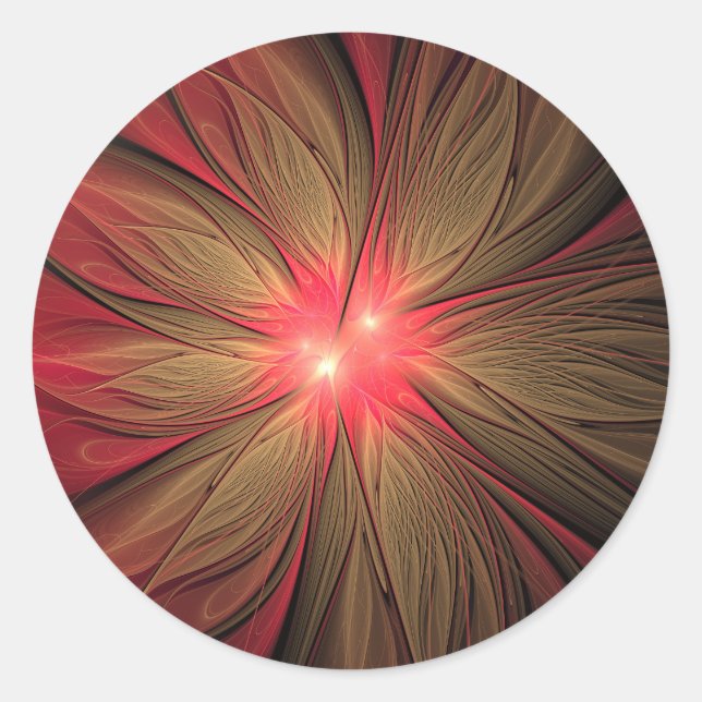 Adesivo Redondo Flor fractal de fanfarrão vermelho (Frente)