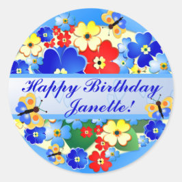 Adesivo Redondo Flor Garden ~ Aniversário Sticker