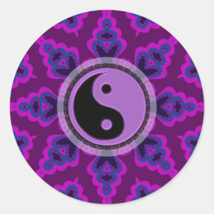 Adesivo Redondo Flor Geométrica Roxo Yin Yang Sticker