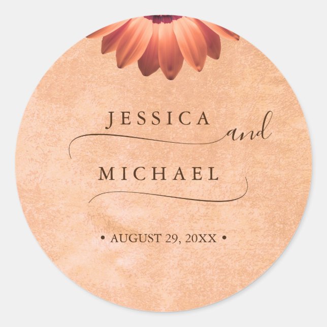 Adesivo Redondo Flor Gerbera no casamento de pêssego Abstrato (Frente)