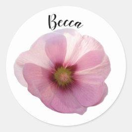 Adesivo Redondo Flor Hollyhock Rosa Brilhante Personalizado
