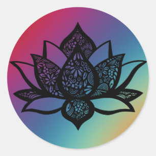Adesivo Redondo Flor Lotus com Vinheta redonda colorido