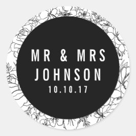 Adesivo Redondo Flor moderno preto e branco Sr. e Sra. Sticker