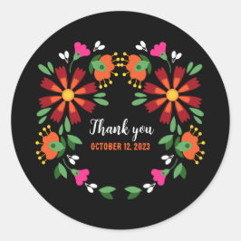 Adesivo Redondo Flor Negra Fiesta Embroborada Mexicana