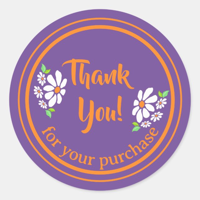 Adesivo Redondo Flor Para Pequenas Empresas Obrigado (Frente)