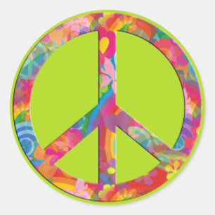 Adesivo Redondo Flor Power Peace verde-claro
