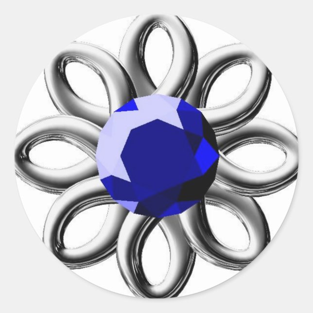 Adesivo Redondo Flor prateada com pedra azul (Frente)