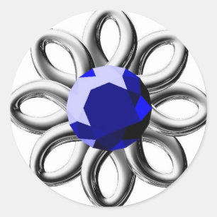 Adesivo Redondo Flor prateada com pedra azul
