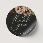 Adesivo Redondo Flor preto florescente do boho floral obrigado de<br><div class="desc">Floral de aquarela Obrigado Sticker com flores de bolo em queda para Casamento de Jardim Botânico / Festa de noivado / janto de ensaio em preto.</div>