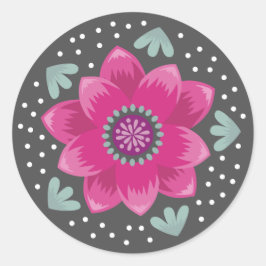 Adesivo Redondo Flor Rosa Folclórica