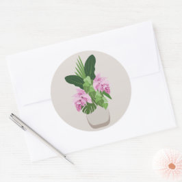 Adesivo Redondo Flor rosa Tropical Medinilla em Beige Vase