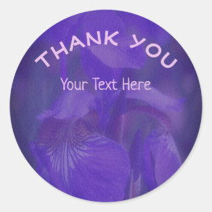 Adesivo Redondo Flor Roxo Iris Obrigado Personalizado
