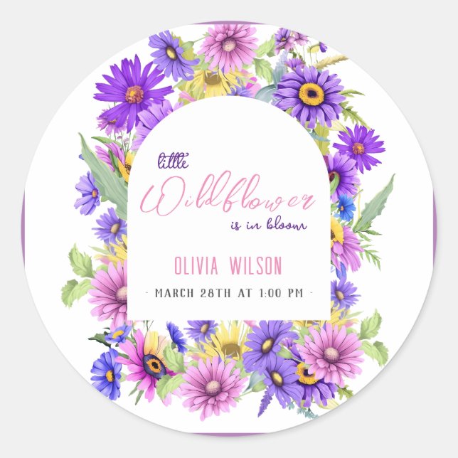 Adesivo Redondo Flor roxo, rosa-claro, está a caminho #3 (Frente)