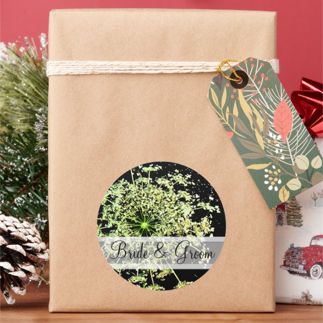 Adesivo Redondo Flor Selvagem Elegante com Vinhetas de Casamento d (Feriado)