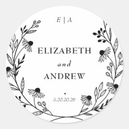 Adesivo Redondo Flor selvagem mínimo | Vinhetas De Favor De Casame