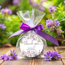 Adesivo Redondo Flor Selvagem Roxo Obrigado Vinheta Redonda Clássi