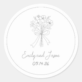 Adesivo Redondo Flor Simples Desenhado Mão e Casamento Whimsical A