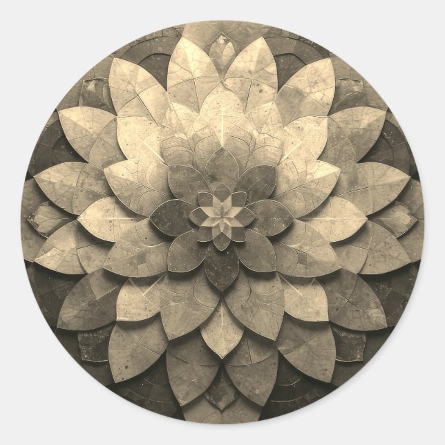 Adesivo Redondo Flor Texturizada com Mandala, Ouro antigo (Frente)